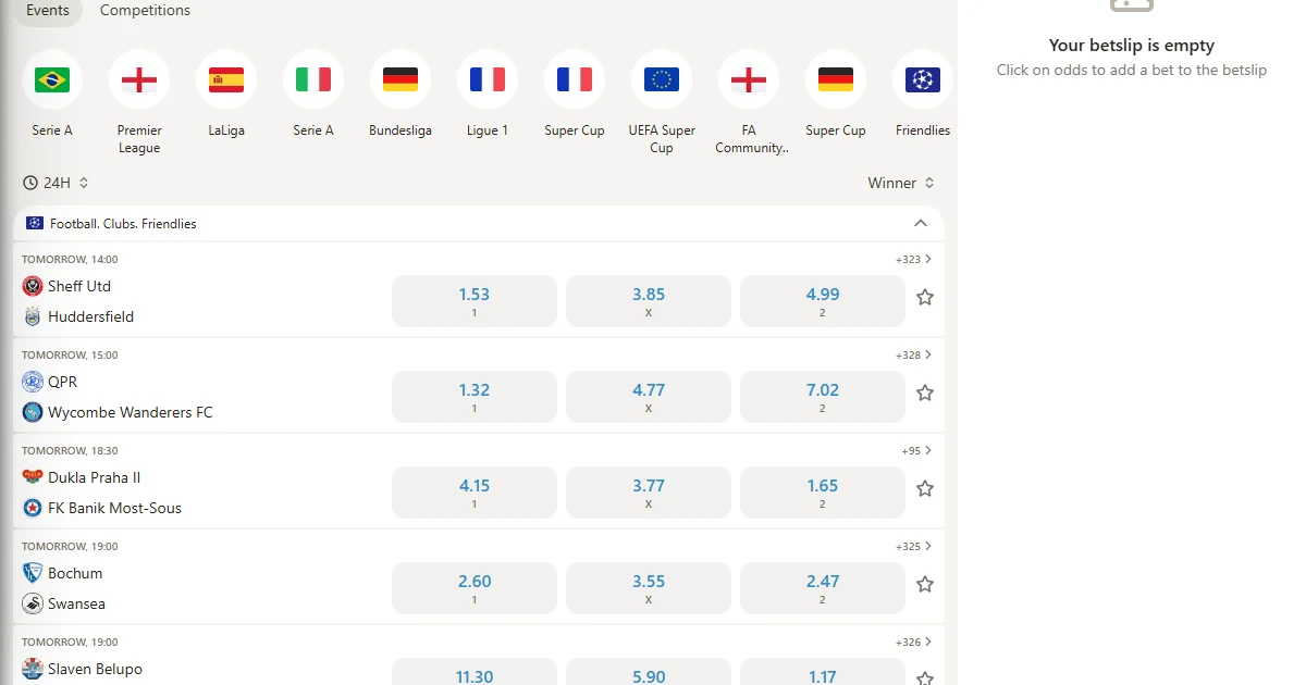 Prematch football betting line at JohnBit