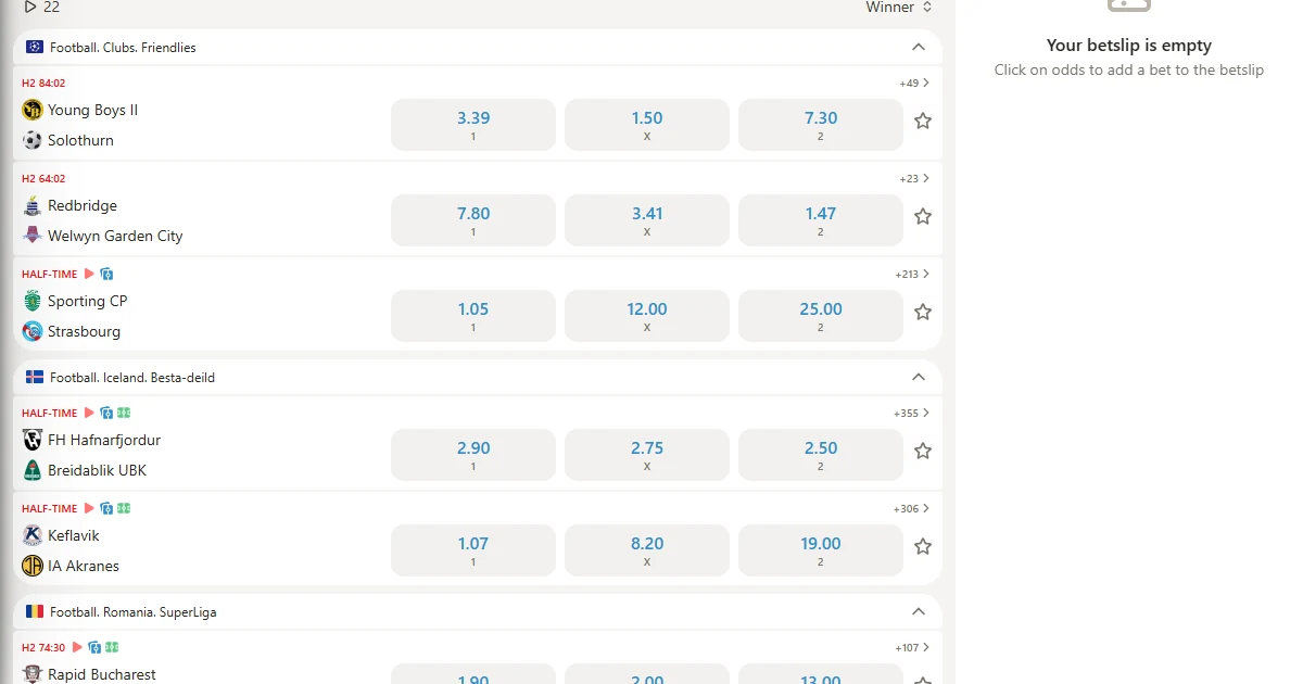 Live football betting with updating odds